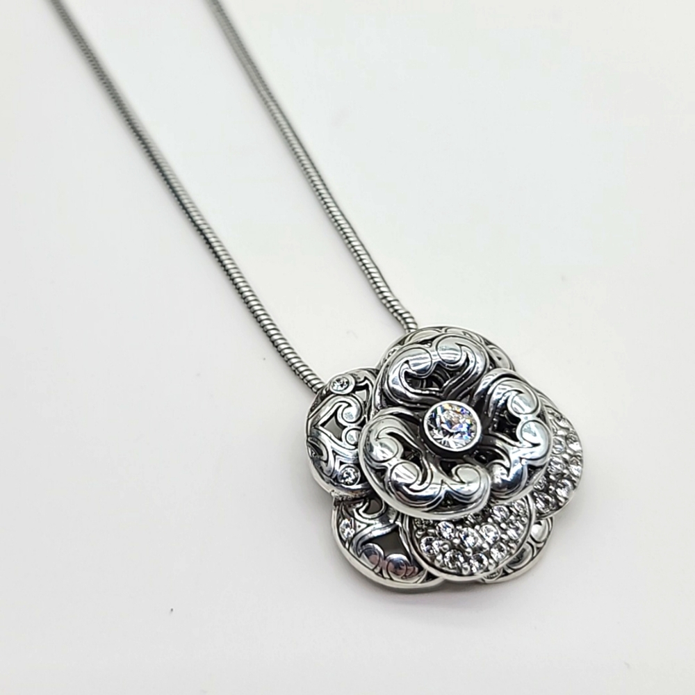 Brighton "SERENE ROSE" Multi-Layered Flower Pend w Swarovski Crystals & Scrolls! - Picture 7 of 13
